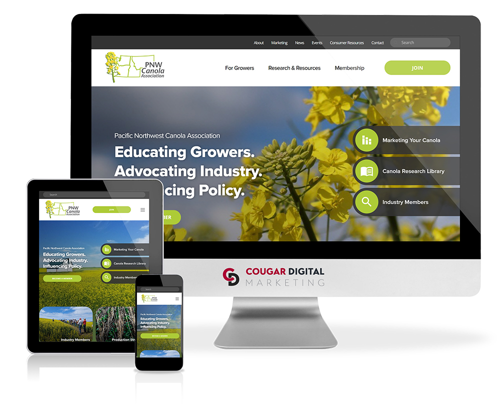 PNW Canola Association website displayed on multiple devices