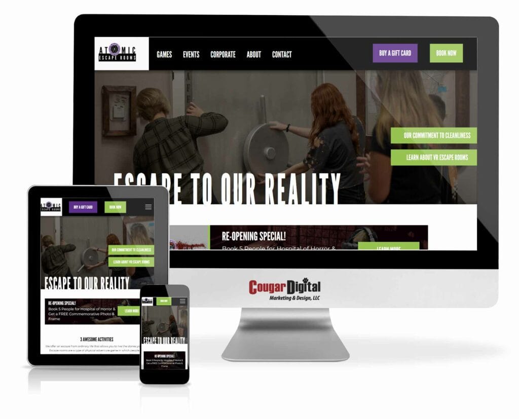Atomic Escape Rooms website design