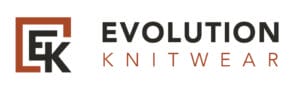 Evolution Knitwear logo with stylized EK design.