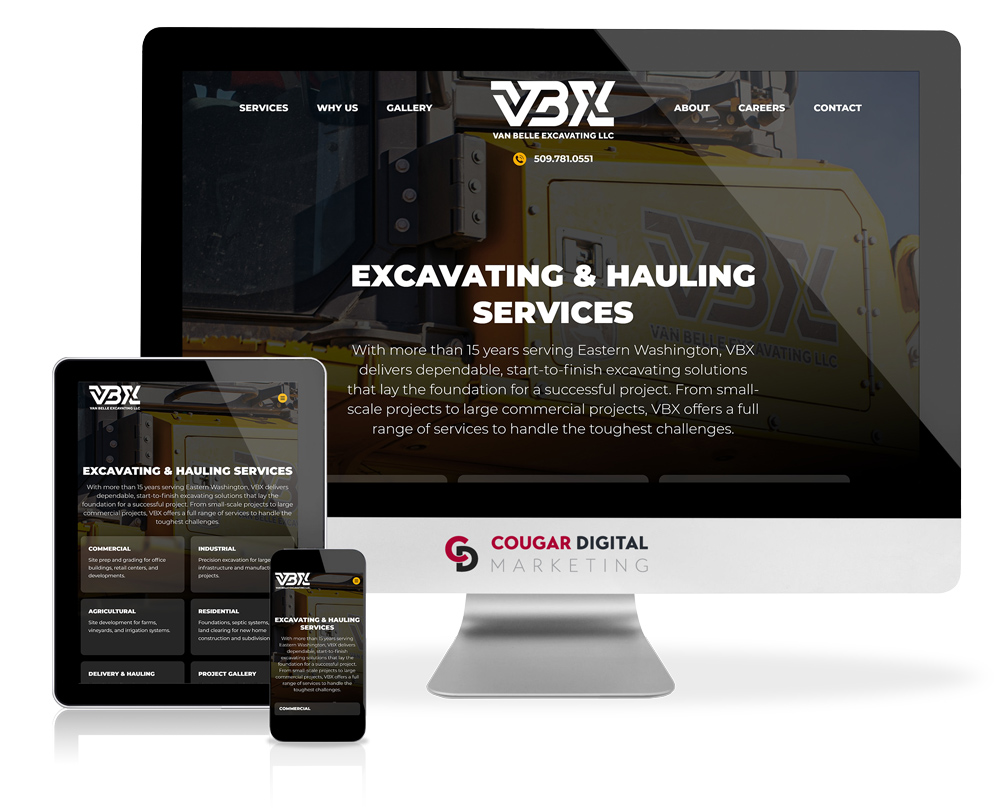 Van-Belle-Excavating Van Belle Excavating website on multiple devices.
