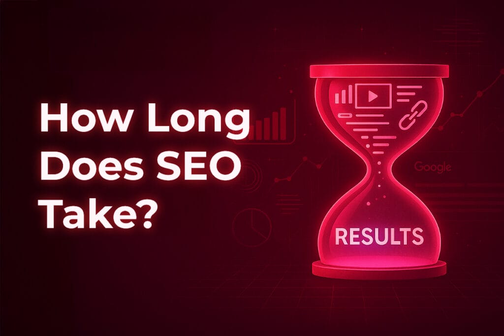 SEO timeline demonstrated with hourglass graphic.