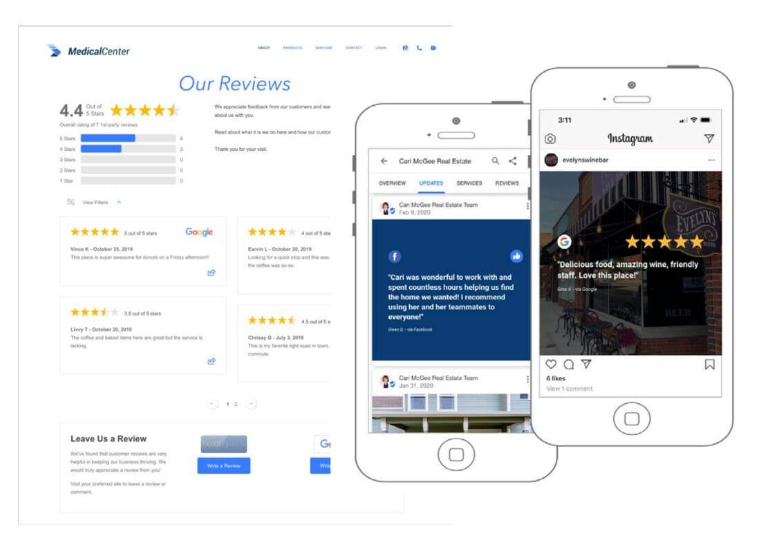 reviews Customer reviews on MedicalCenter website and mobile view.