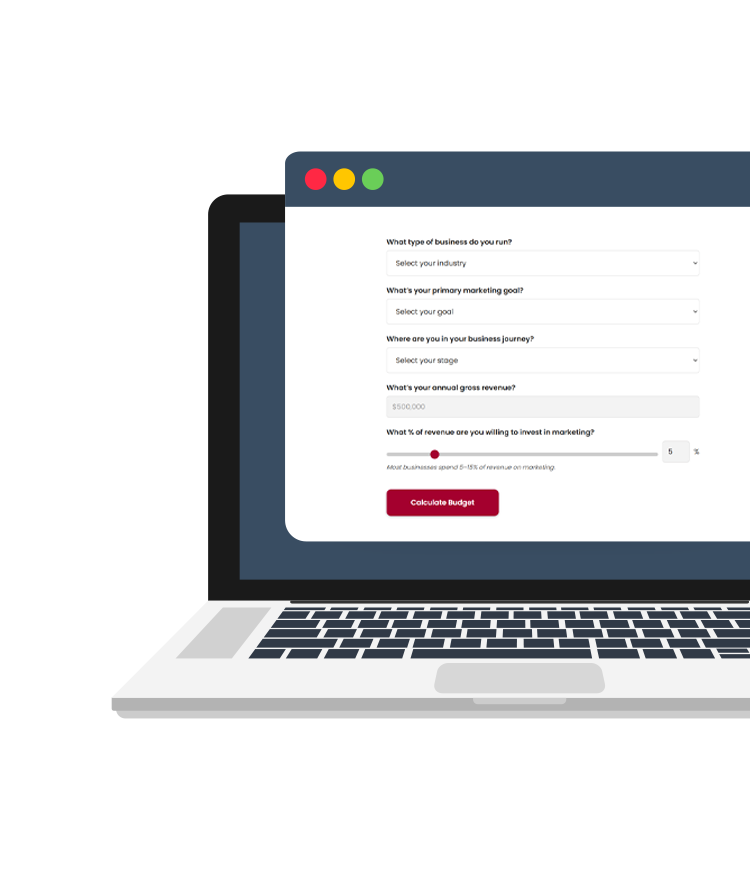 Laptop displaying online business budget calculator.