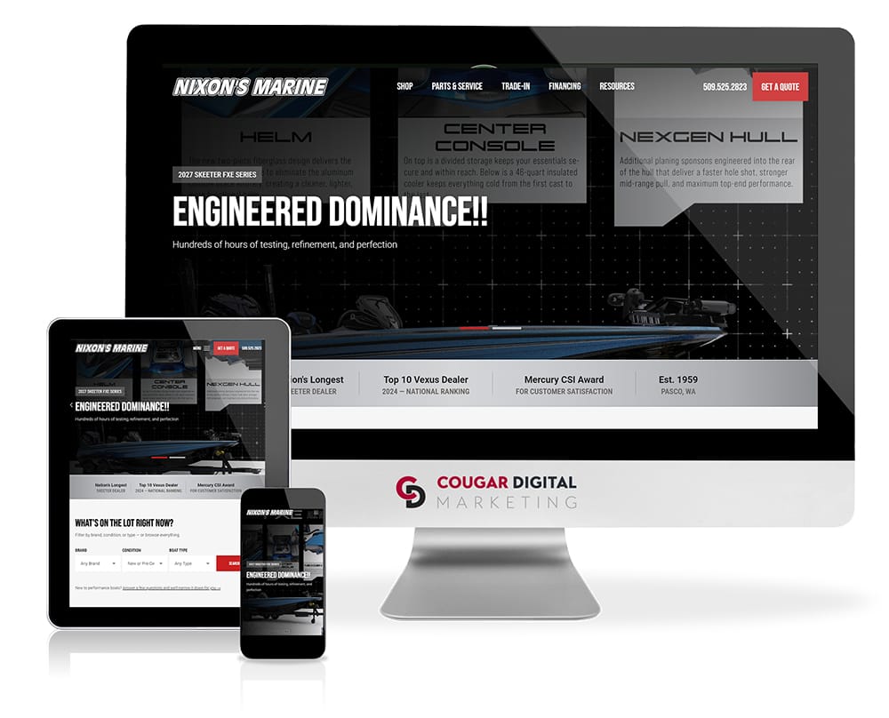 Nixons Marine website on desktop, tablet, and smartphone