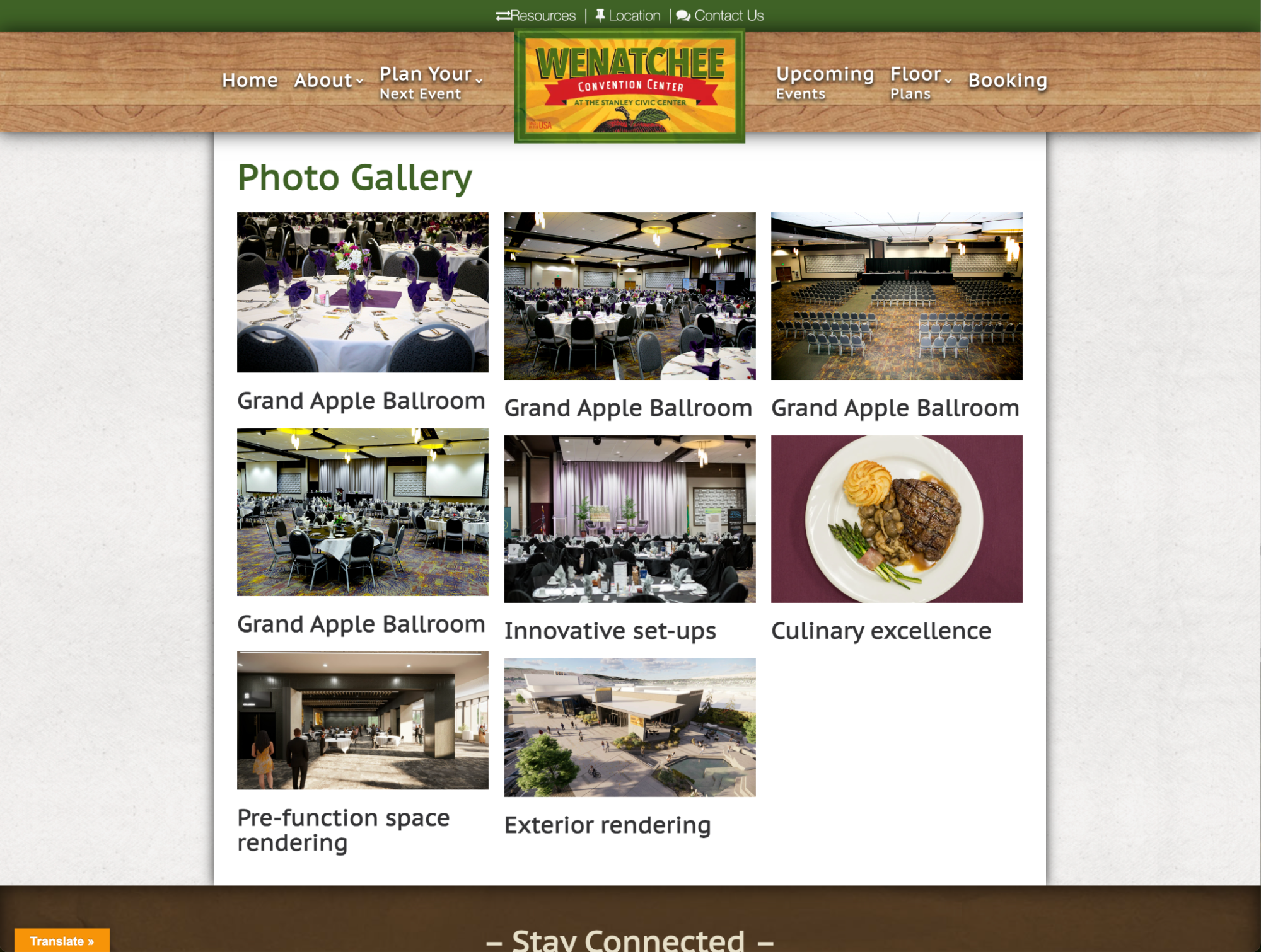 Wenatchee Convention Center photo gallery webpage screenshot