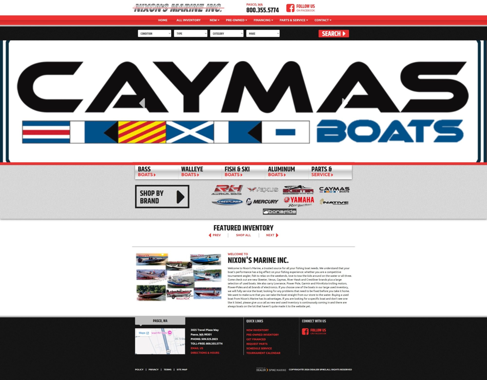 Nixon's Marine Inc boat dealership website homepage