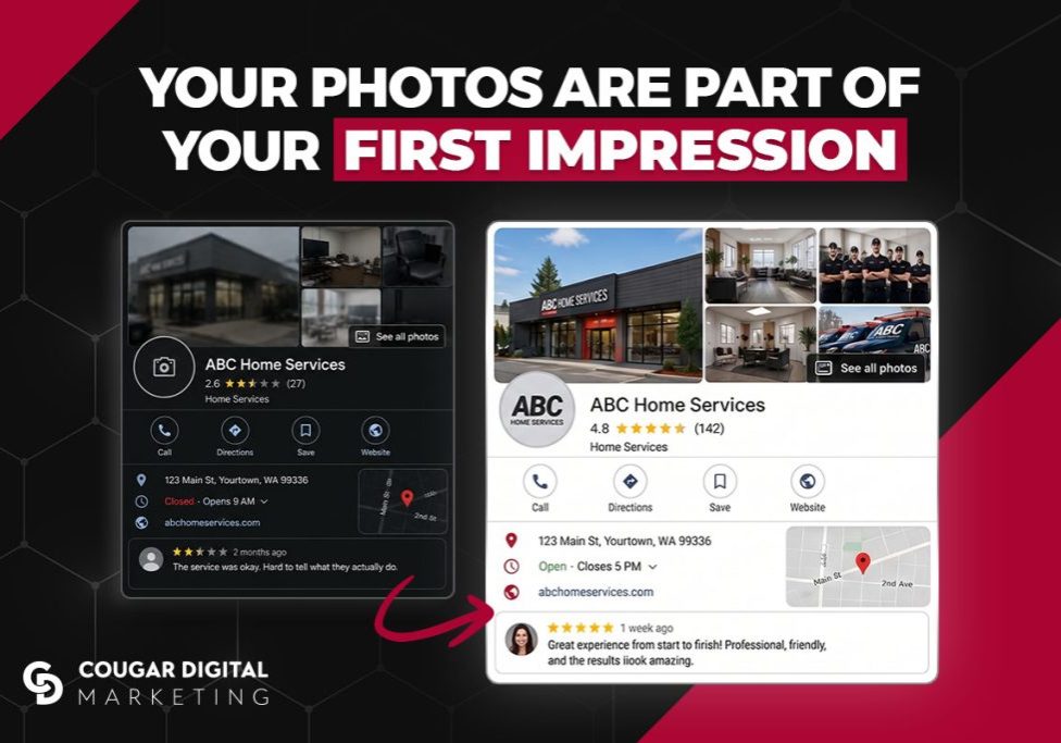 Before and after Google Business Profile photo optimization comparison