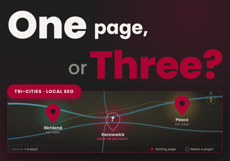 Tri-Cities local SEO map showing one page or three question